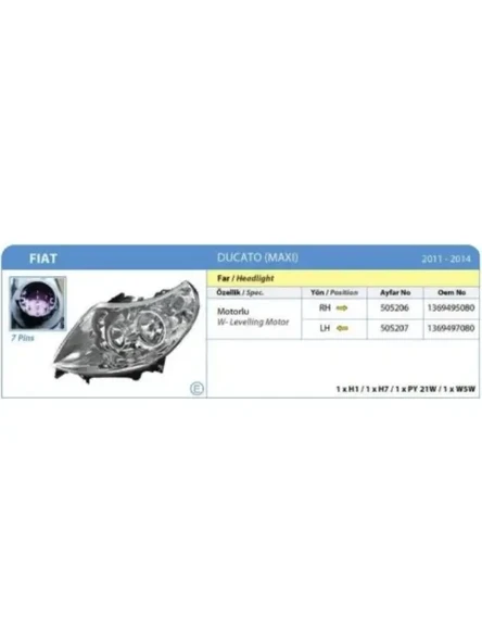 FAR SOL ELEKTRIKLI MOTORU UZERINDE DUCATO BOXER JUMPER III 0614 E SERTIFIKALI(7 PINLI)
