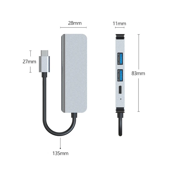 BYL 2011 4 in 1 USB C Tip C 4K HDMI USB 3.0 USB 2.0 PD Şarj Çok Fonksiyonlu HUB Dock İstasyonu - 3