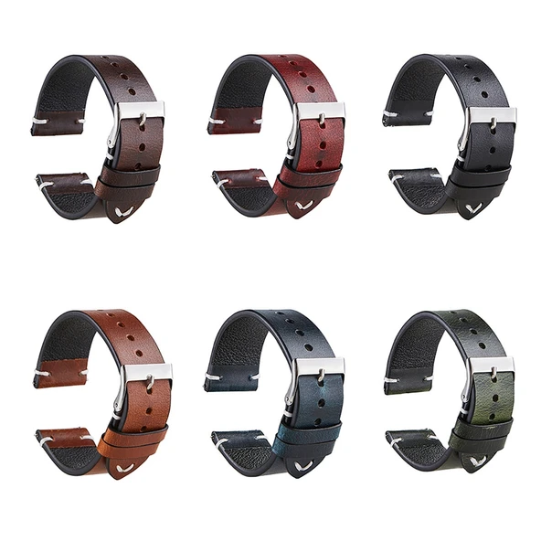 Retro Yağlı Balmumu Deri Saat Kayışı 18mm Koyu Kahverengi - 2