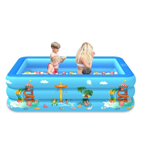 Ev ve Açık Alan Çocuklar için Lunapark Desenli Kare Şişme Yüzme Havuzu 150x110x50 cm