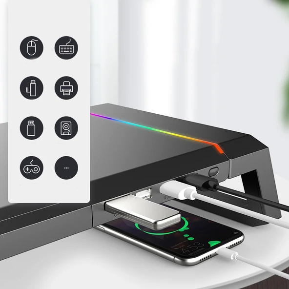 ICE COOREL T1 Katlanabilir Laptop Standı RGB Aydınlatmalı 4xUSB 2.0 Genişletme Arayüzlü Obsidyen Siyah - 3