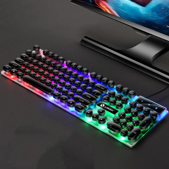 LIMEIDE GTX300 USB Kablolu Retro 104 Tuşlu Yuvarlak Tuşlu Punk Siyah Klavye