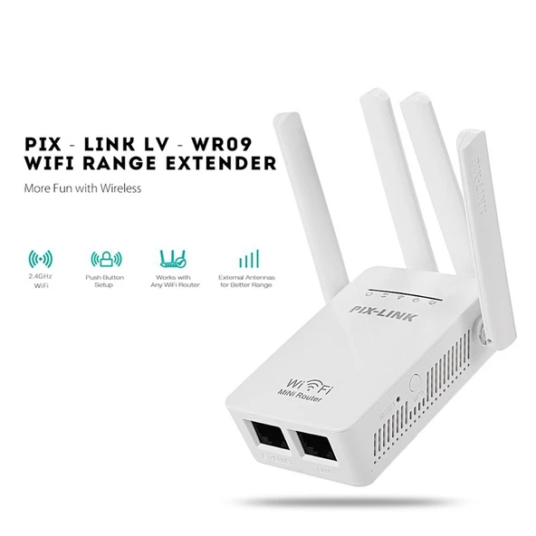 PIX-LINK LV-WR09 300Mbps WiFi Menzil Genişletici Tekrarlayıcı Mini Router UK Priz - 3