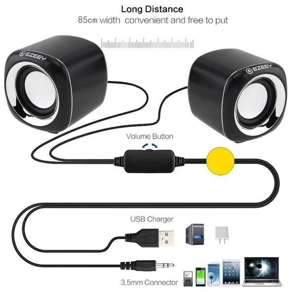YEEZE A1 Multimedya USB2.0 Masaüstü Mini Bilgisayar ve Dizüstü Hoparlör Siyah Mavi - 6