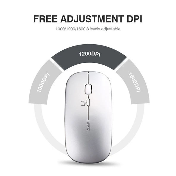 Inphic PM1 Ofis Sessiz Kablosuz Laptop Mouse Pil Gösterge Metalik Gri - 8