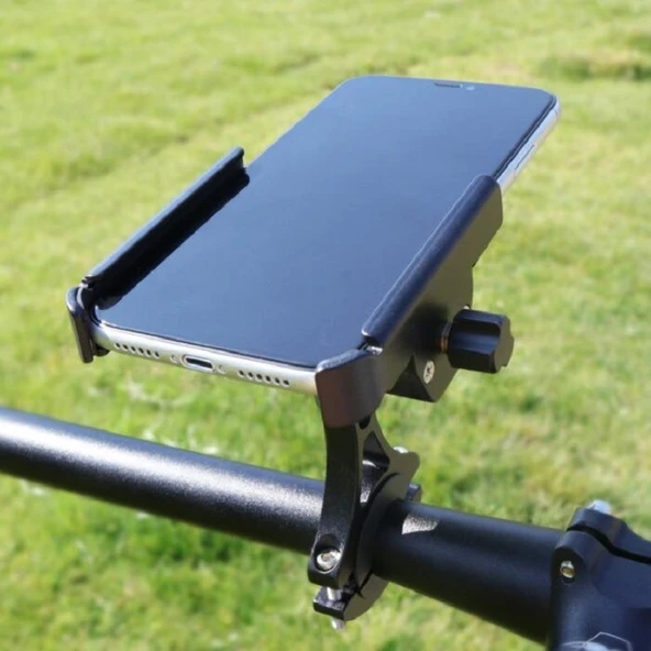 CYCLINGBOX Alüminyum Alaşımlı Bisiklet Telefon Tutucu Gidon Montajlı Titanyum Renk - 4