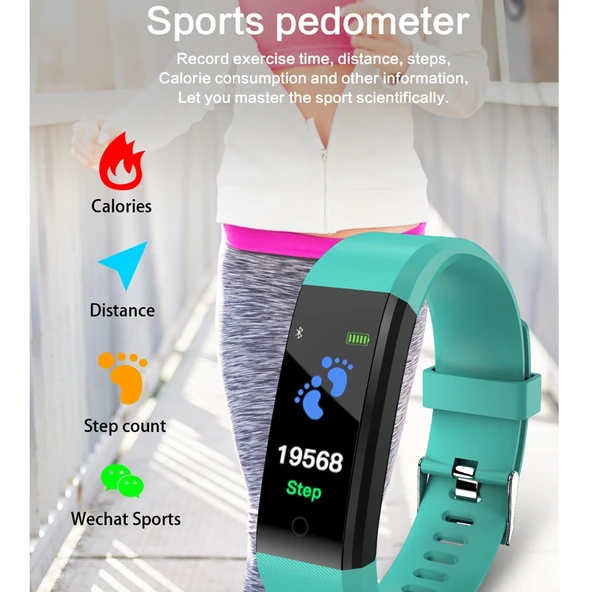 ID115 Plus Akıllı Bileklik Siyah Fitness Nabız Ölçer Kan Basıncı Adım Sayar Sağlık Koşu Spor Akıllı Saat - 4
