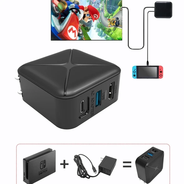 Nintendo Switch Çok Fonksiyonlu Projeksiyon ve Şarj Adaptörü Siyah UK Priz - 8