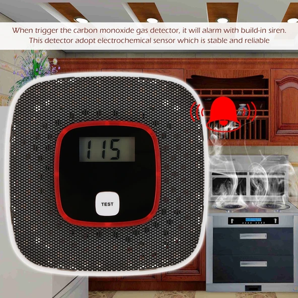 Karbon Monoksit Gaz Dedektörü Siyah LCD Ekranlı İnsan Sesi Uyarılı - 6