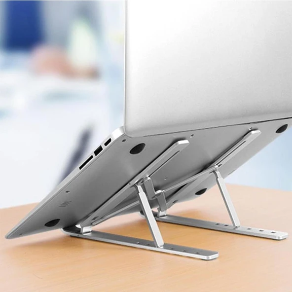 Alüminyum Alaşımlı Katlanabilir Laptop Standı - Gümüş - Kanepe ve Yatak İçin