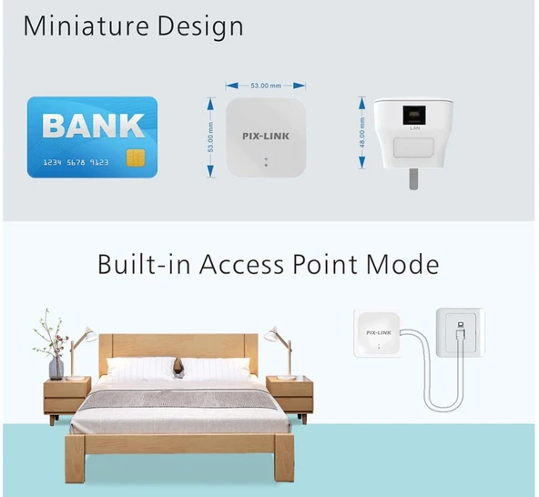 PIXLINK WR12 300Mbps WiFi Sinyal Güçlendirici Tekrarlayıcı US Priz Tipi - 9