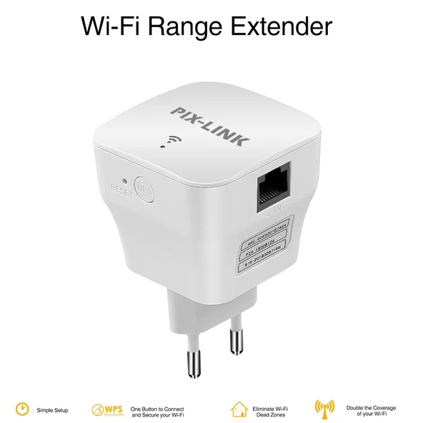 PIXLINK WR12 300Mbps WiFi Sinyal Güçlendirici Tekrarlayıcı US Priz Tipi - 2