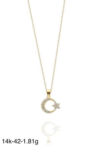 Minik Ayyıldız Çok Şık 14 Ayar Altın Kolye - Resim 2