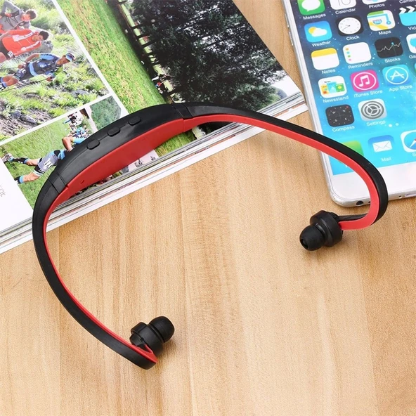 S9 Kablosuz Spor Bluetooth Kulaklık Siyah TF SD Kart Destekli Mikrofonlu - 7