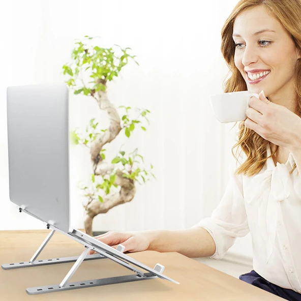 Alüminyum Alaşımlı Katlanabilir Laptop Standı - Gümüş - Kanepe ve Yatak İçin - 7