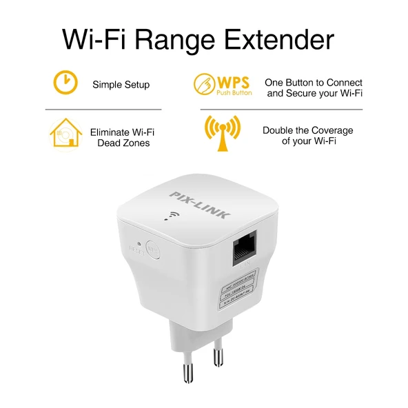 PIXLINK WR12 300Mbps WiFi Sinyal Güçlendirici Tekrarlayıcı US Priz Tipi - 4