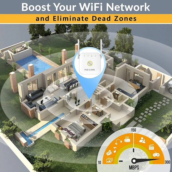 PIX LINK WR22 300Mbps Wifi Kablosuz Sinyal Güçlendirici Extender Beyaz EU Priz Tipi - 11