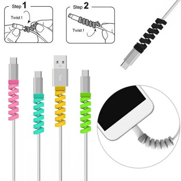 4lü Gri Spiral Silikon Veri Kablosu Koruyucu Kılıf - 3