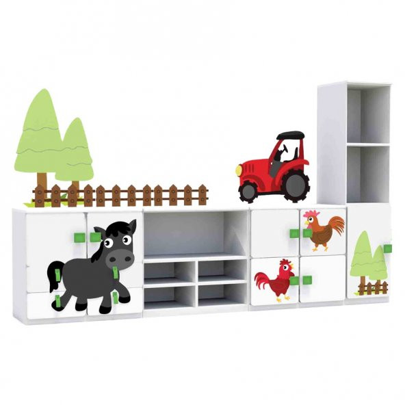 Çiftlik Temalı Çocuk odası Anaokulu Kreş Dolap Seti