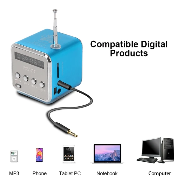 Taşınabilir Mini FM Radyo USB Hoparlör Gümüş Renk SD TF Kart Destekli - 6