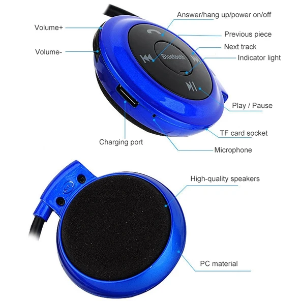 Mini 503 MP3 Çalar Bluetooth Kulaklık Mavi FM Radyo Destekli 32GB TF Kart - 3