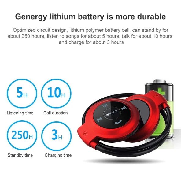 Mini 503 MP3 Çalar Bluetooth Kulaklık Kırmızı FM Radyo Destekli 32GB TF Kart - 9