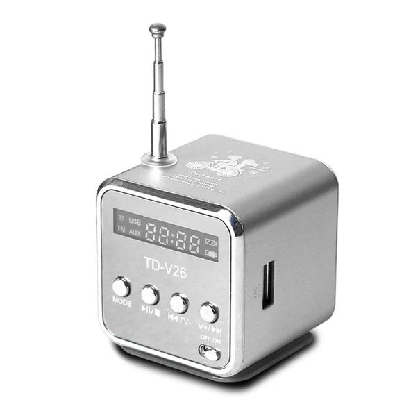 Taşınabilir Mini FM Radyo USB Hoparlör Gümüş Renk SD TF Kart Destekli