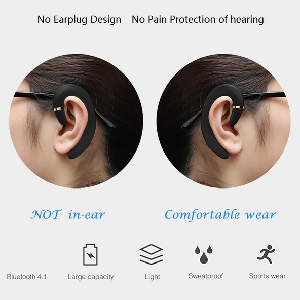 ET Bluetooth Kablosuz Kulaklık Kulak Kancalı Su Geçirmez Gürültü Engelleme Mikrofonlu Gri - 4