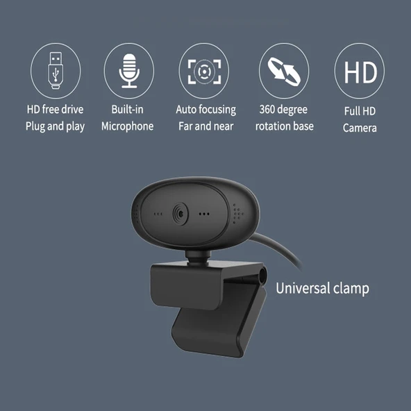 Full HD 1080P USB Webcam Dahili Mikrofonlu Gürültü Engelleme Özellikli Akıllı Canlı Yayın Kamerası - 11