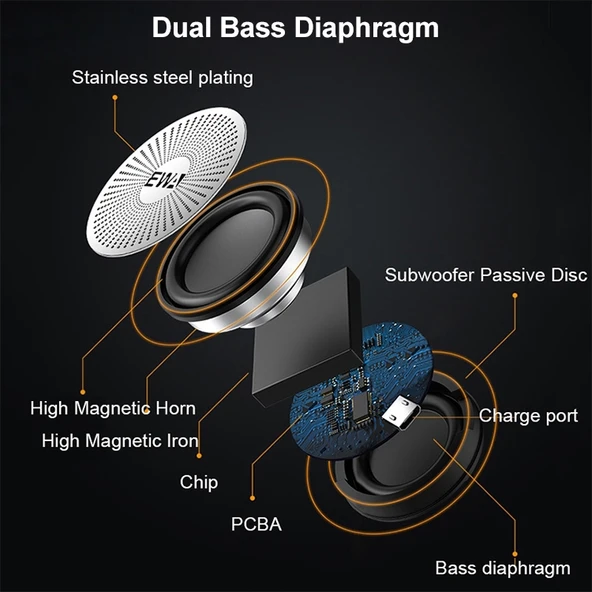 EWA A109M Taşınabilir Bluetooth Hoparlör Siyah Kablosuz Ağır Bas Subwoofer - 6