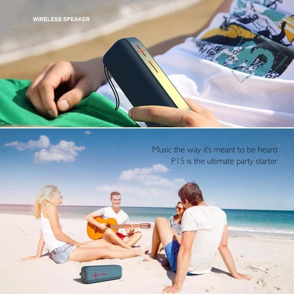 P15 10W Taşınabilir Bluetooth Hoparlör Kırmızı Outdoor Stereo Ses Sistemi TF ve FM Destekli - 12