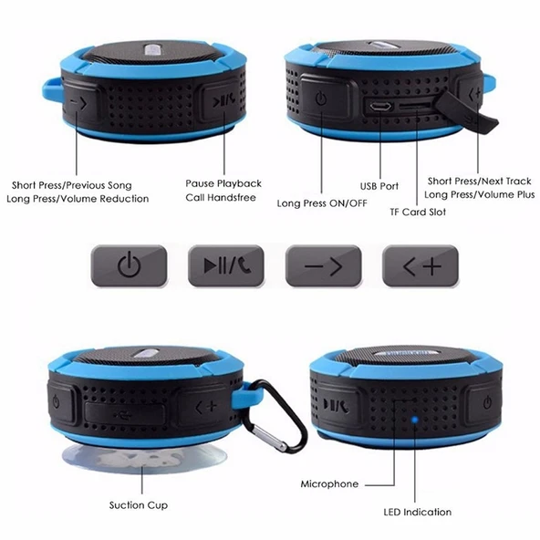 C6a Beyaz Outdoor Bluetooth Kablosuz Araç Hoparlörü Vakumlu TF Kart Destekli - 3