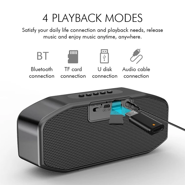 M5 Baykuş Tasarımlı Bluetooth Hoparlör Siyah LED Işıklı Kablosuz FM Radyo TF Kart Destekli - 4