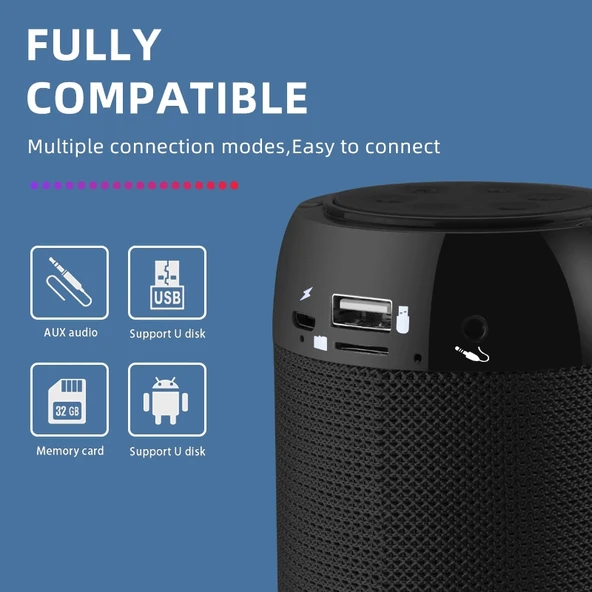 T G TG113C Kırmızı Bluetooth Mini Taşınabilir Hoparlör FM Radyo Su Geçirmez Subwoofer Telefon Tutucu Kablosuz - 7