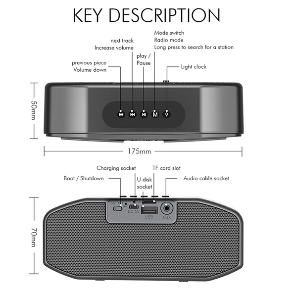 M5 Baykuş Tasarımlı Bluetooth Hoparlör Siyah LED Işıklı Kablosuz FM Radyo TF Kart Destekli - 3