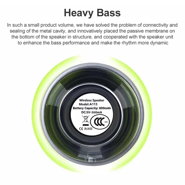 EWA A113 Taşınabilir Mini Bluetooth Hoparlör Mavi Suya Dayanıklı Kablosuz Bas Subwoofer - 3