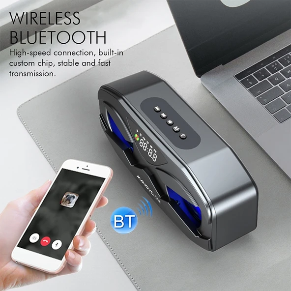 M5 Baykuş Tasarımlı Bluetooth Hoparlör Siyah LED Işıklı Kablosuz FM Radyo TF Kart Destekli - 6