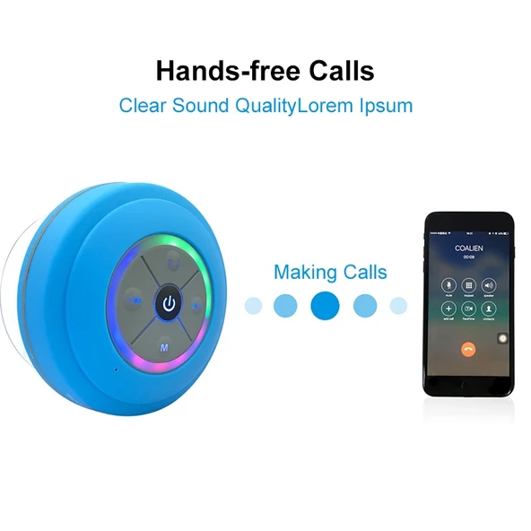 BTS 09 Kablosuz Bluetooth Hoparlör Beyaz Su Geçirmez Led FM Radyo Subwoofer Mini Duş Hoparlörü - 5