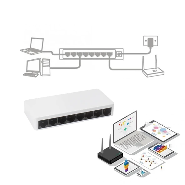 Mini 8 Port 10 100Mbps Hızlı Ethernet Anahtarı - 9