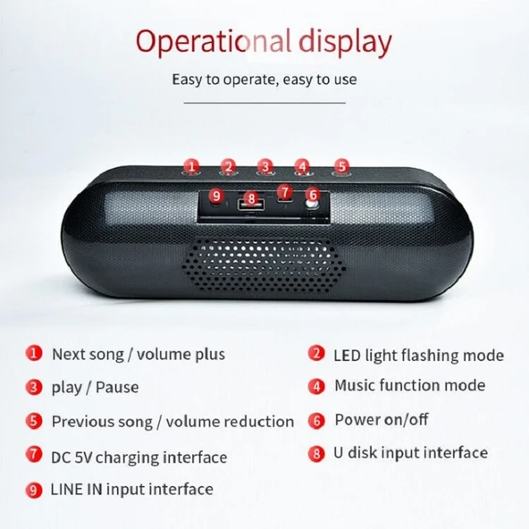 T G TG148 Taşınabilir Stereo Bluetooth Hoparlör Kırmızı LED Fener Süper Bas - 2