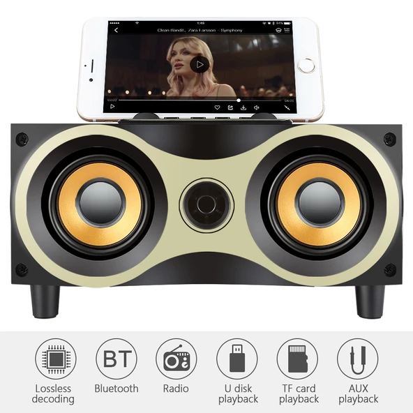 X6 Taşınabilir Ahşap Kablosuz Bluetooth Hoparlör Siyah - 3