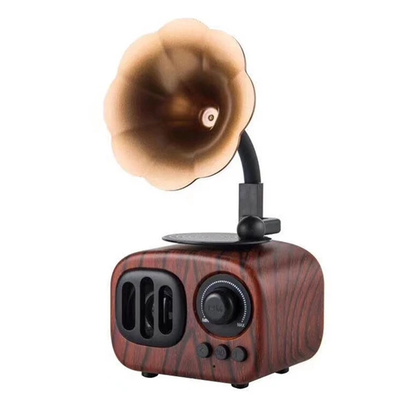Retro Ahşap Taşınabilir Mini Bluetooth Kablosuz Hoparlör Kahverengi