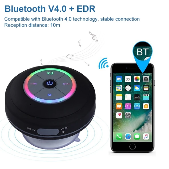 BTS 09 Kablosuz Bluetooth Hoparlör Pembe Su Geçirmez Led FM Radyo Subwoofer Mini Duş Hoparlörü - 9