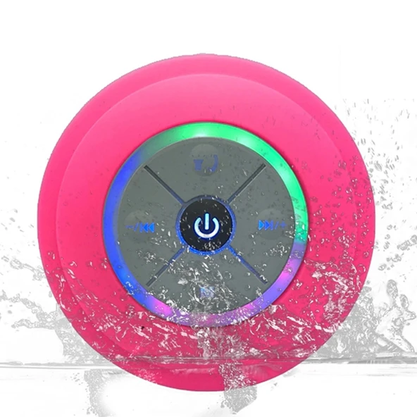 BTS 09 Kablosuz Bluetooth Hoparlör Pembe Su Geçirmez Led FM Radyo Subwoofer Mini Duş Hoparlörü