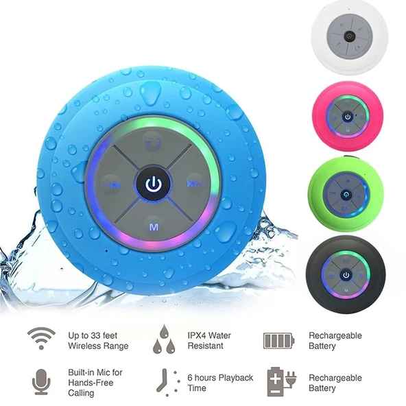 BTS 09 Kablosuz Bluetooth Hoparlör Beyaz Su Geçirmez Led FM Radyo Subwoofer Mini Duş Hoparlörü - 4