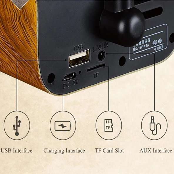 Retro Ahşap Taşınabilir Mini Bluetooth Kablosuz Hoparlör Kahverengi - 3