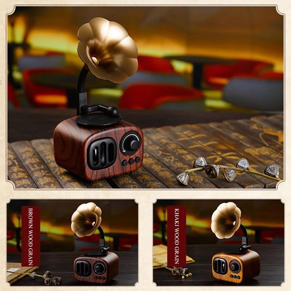 Retro Ahşap Taşınabilir Mini Bluetooth Kablosuz Hoparlör Kahverengi - 7