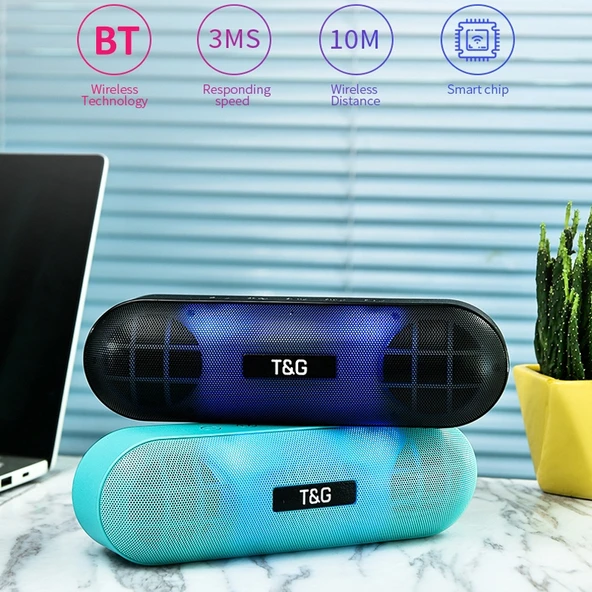 T G TG148 Taşınabilir Stereo Bluetooth Hoparlör Kırmızı LED Fener Süper Bas - 6