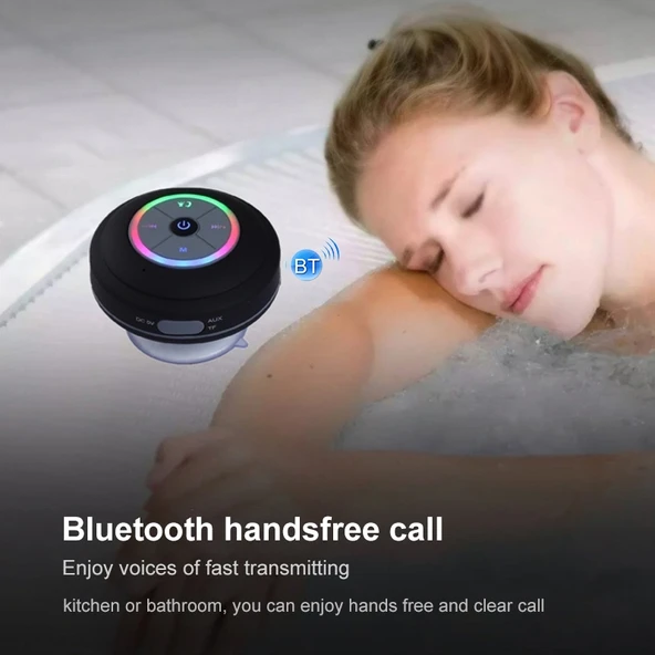 BTS 09 Kablosuz Bluetooth Hoparlör Pembe Su Geçirmez Led FM Radyo Subwoofer Mini Duş Hoparlörü - 12