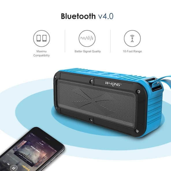 W KING S20 Suya Dayanıklı Bluetooth Hoparlör Yeşil IPX6 NFC FM Radyo - 7